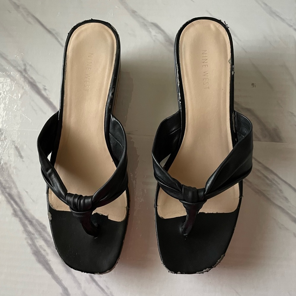 Womens Size 10 Black Sandals Wedges From Nine West! USED!!!